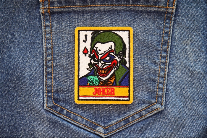 Joker Card Patch shown on jeans