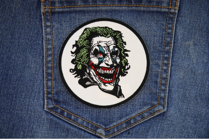Joker Laughing Patch shown on jeans