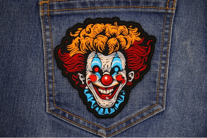Laughing Clown Patch shown on jeans