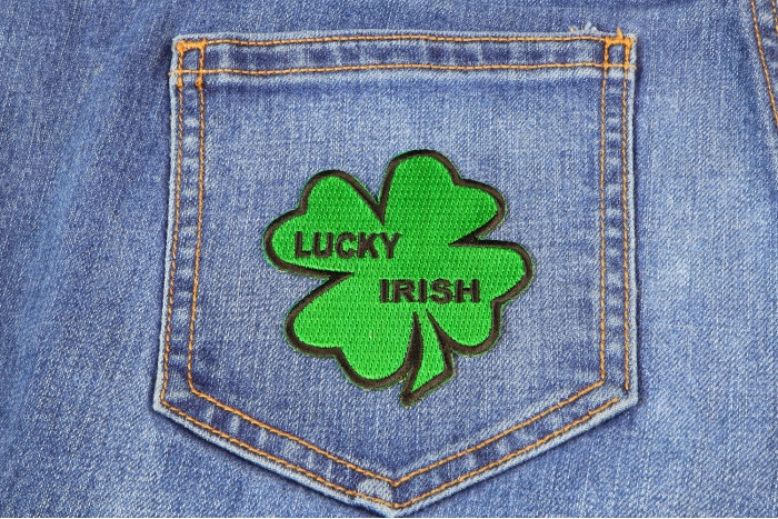 Lucky Irish Shamrock Patch shown on jeans