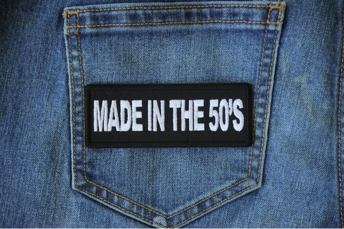 Made in the 50's Novelty Iron on Patch shown on jeans