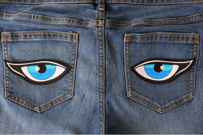 Medium Blue Eyes Patches shown on jeans