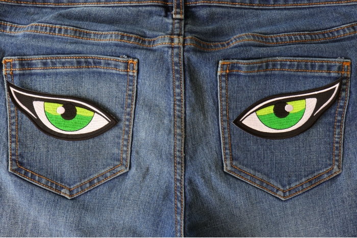 Medium Green Eyes Patch shown on jeans