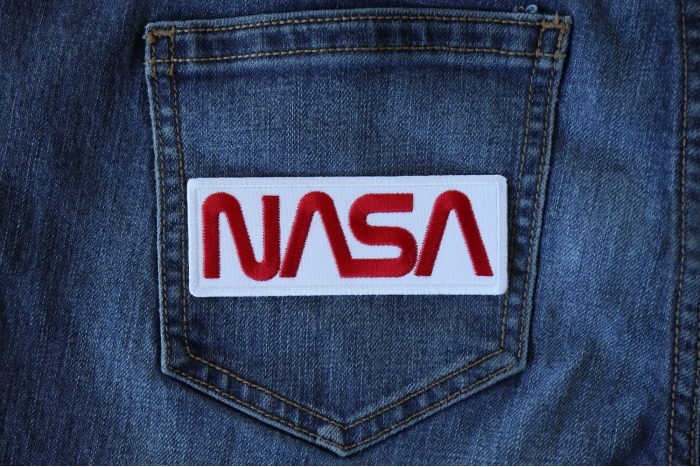 NASA Novelty Iron on Patch shown on jeans