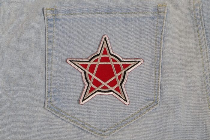 Witch Pentagram Patch shown on jeans