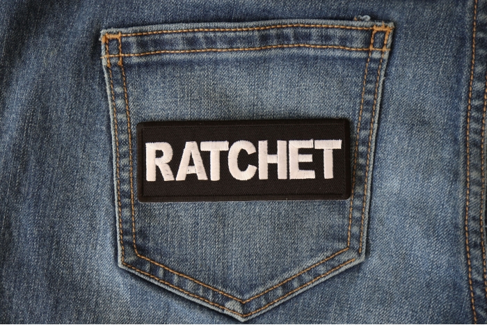 Ratchet Novelty Iron on Patch shown on jeans