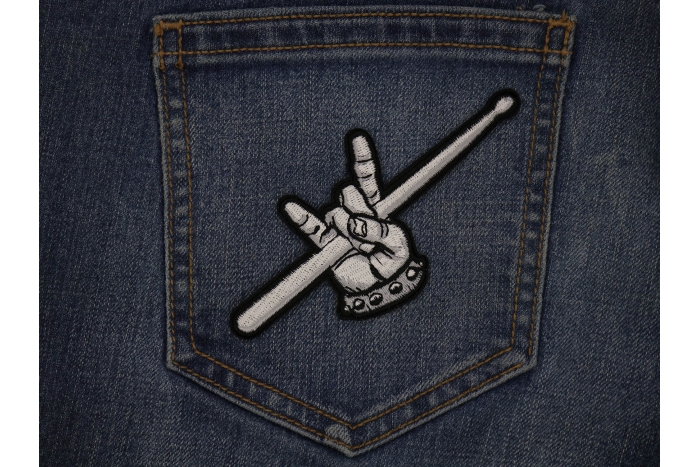 Rock Drummer Patch shown on jeans