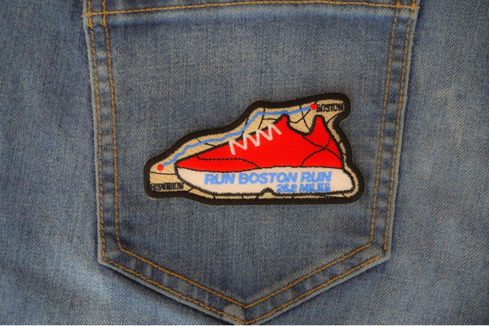Run Boston Run Patch shown on jeans
