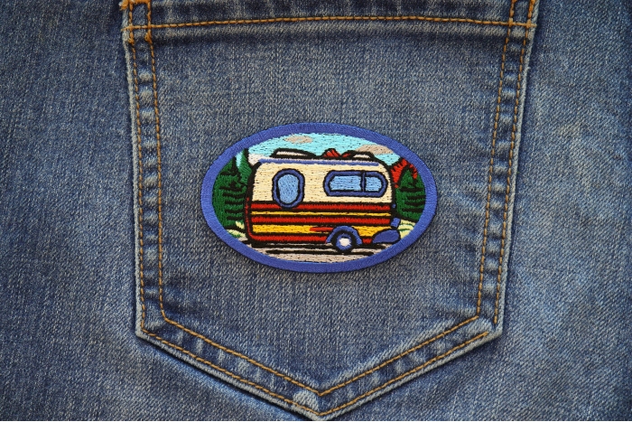 RV Camper Iron on Patch shown on jeans