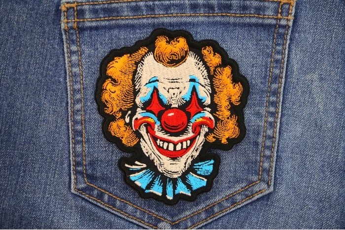Scary Clown Patch shown on jeans