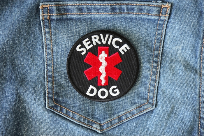 Service Dog Patch shown on jeans
