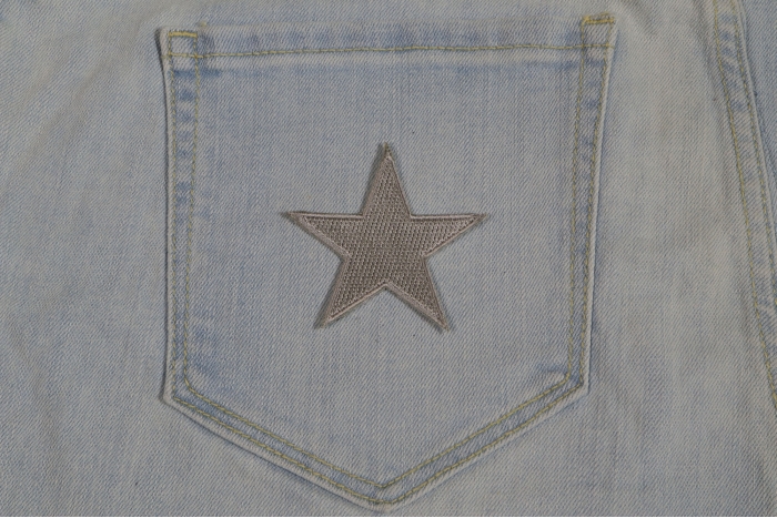 Silver Star Patch shown on jeans
