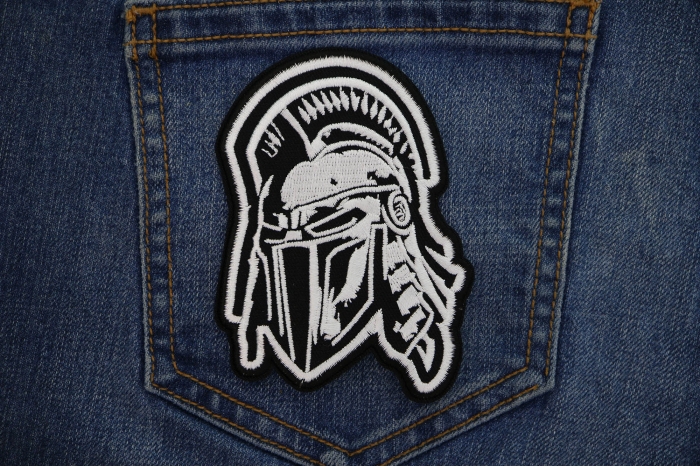 Spartan Helmet Patch shown on jeans