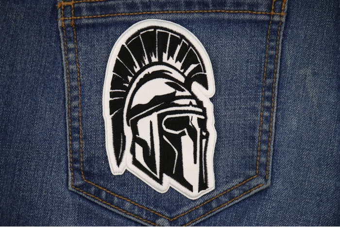 Spartan Helmet Patch shown on jeans
