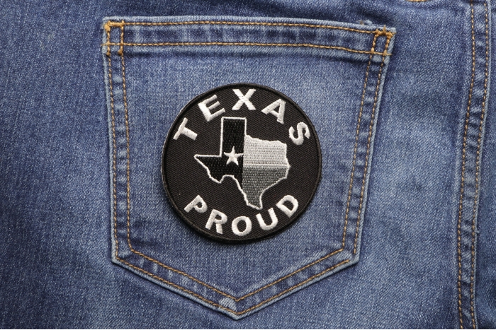 Texas Proud Patch shown on jeans