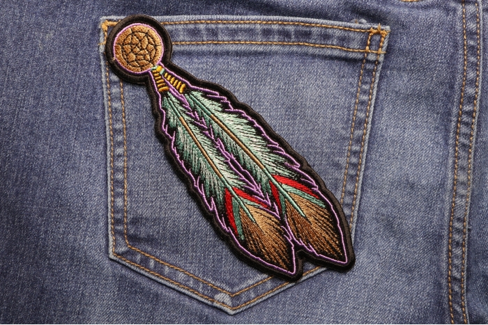 Tribal Feathers Patch shown on jeans