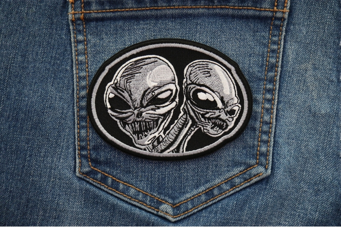 Two Aliens Patch shown on jeans