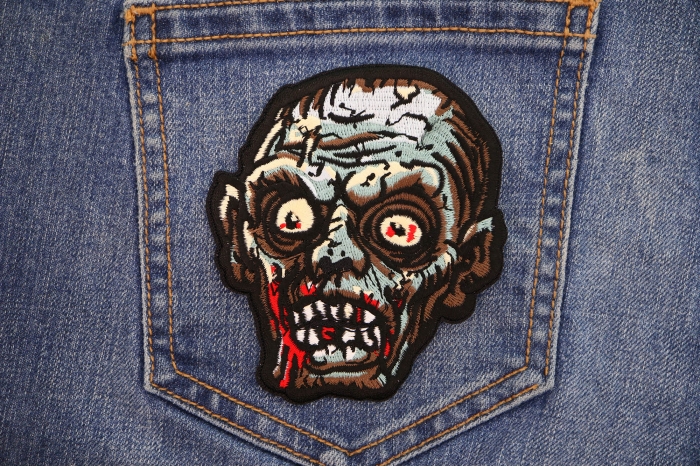 Zombie Head Patch shown on jeans
