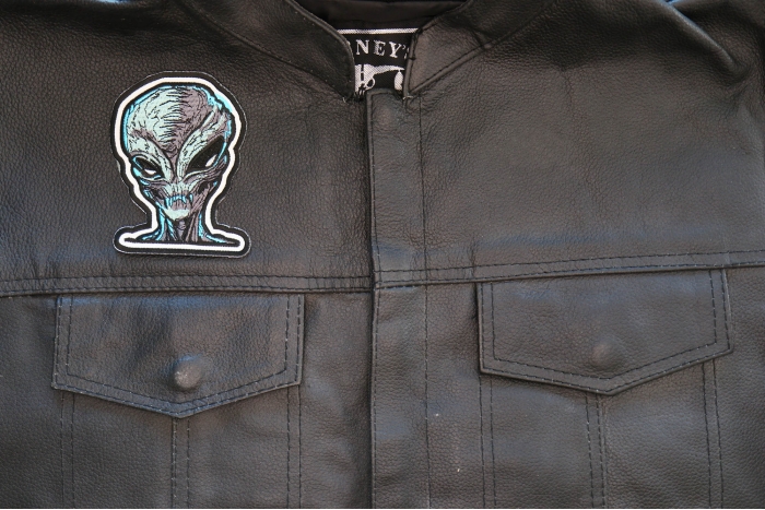 Alien Patch shown on leather vest