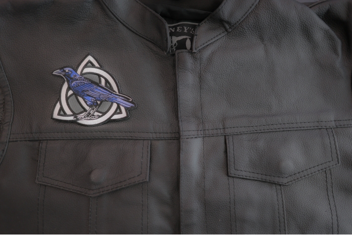 Celtic Crow Patch shown on leather vest