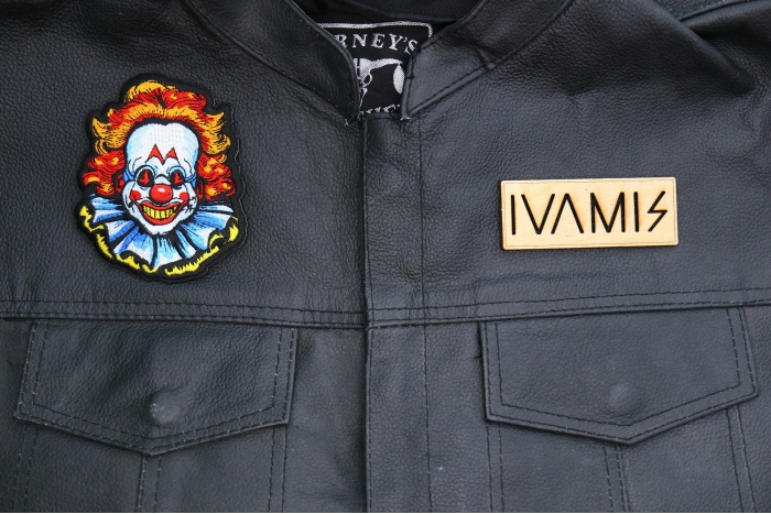 Fat Clown Patch shown on leather vest