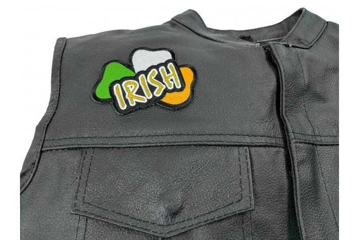 Irish Patch, Iron on Patches shown on leather vest