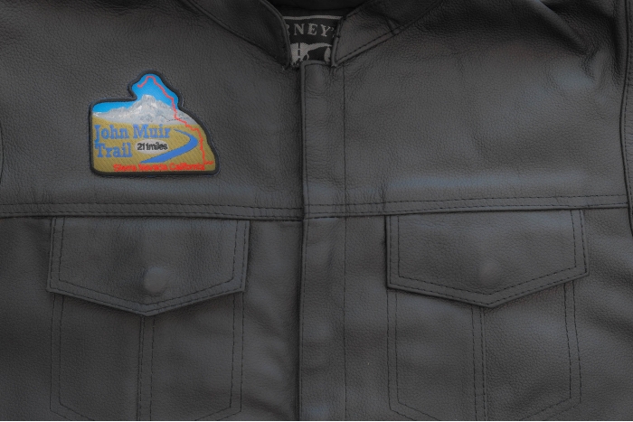 John Muir Trail Patch shown on leather vest