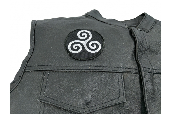 Karma Symbol Patch - 3x3 inch shown on leather vest
