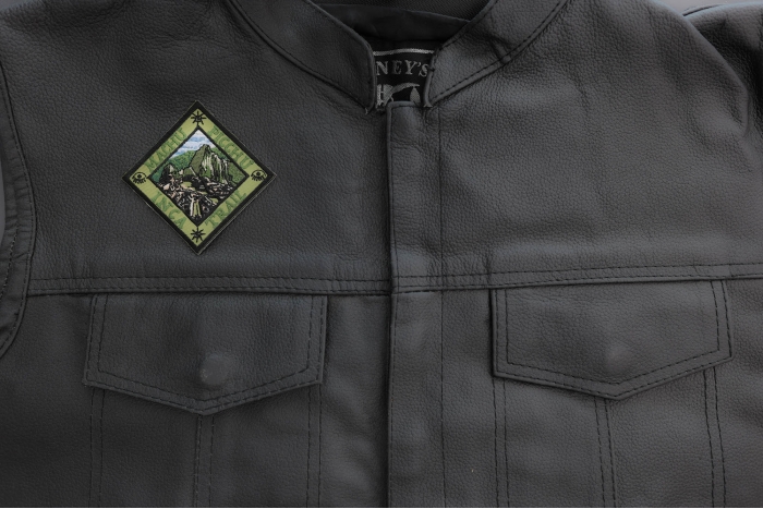Machu Pichu Inca Trail Patch shown on leather vest