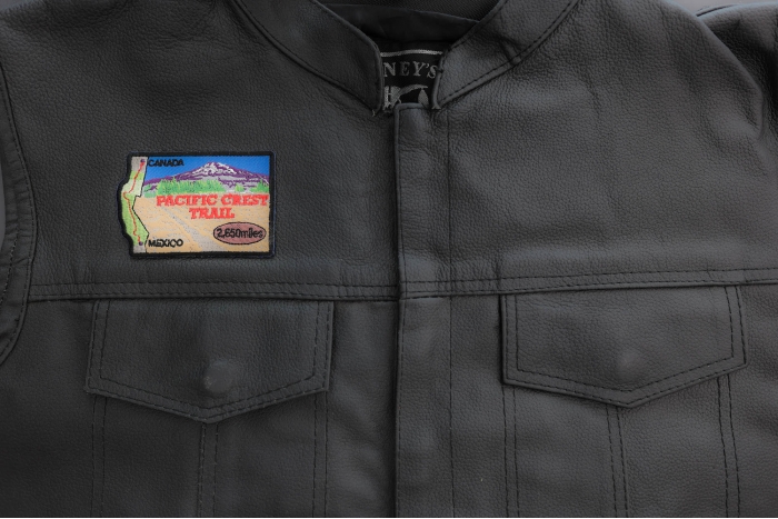 Pacific Crest Trail Patch shown on leather vest