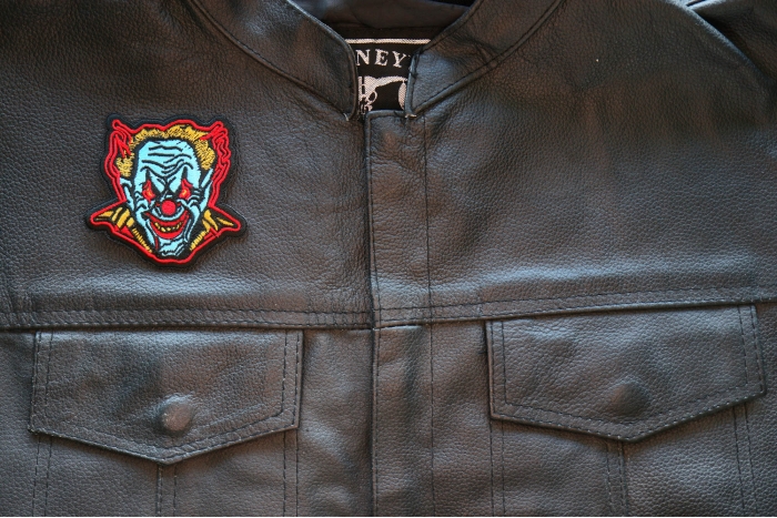 Psycho Clown Patch shown on leather vest