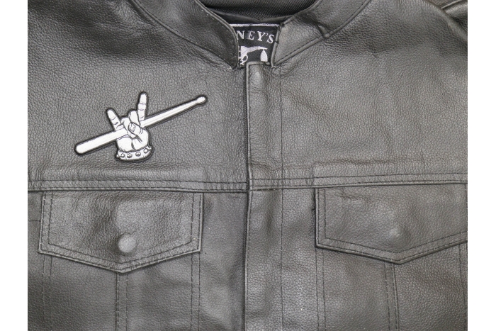 Rock Drummer Patch shown on leather vest