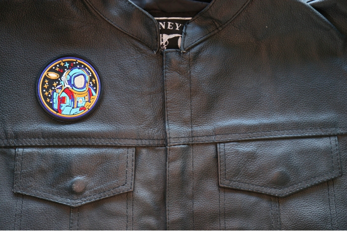 Space Astronaut Patch, Iron on Patches shown on leather vest