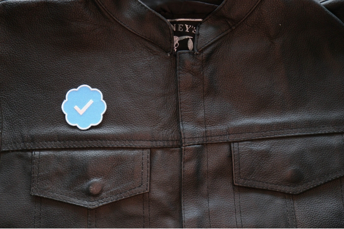 Twitter verified Patch shown on leather vest
