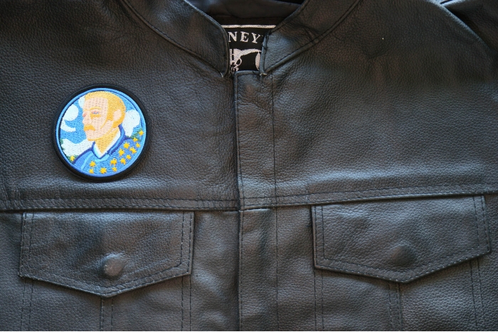 Van Gogh Patch, Iron on Patches shown on leather vest