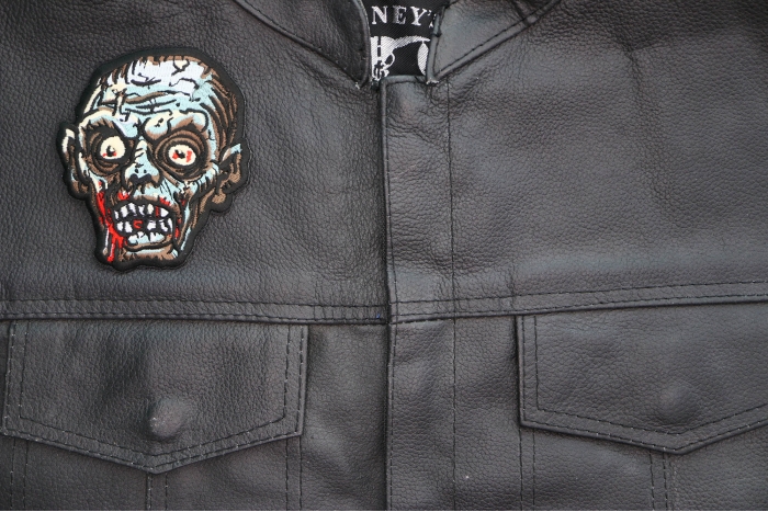 Zombie Head Patch shown on leather vest