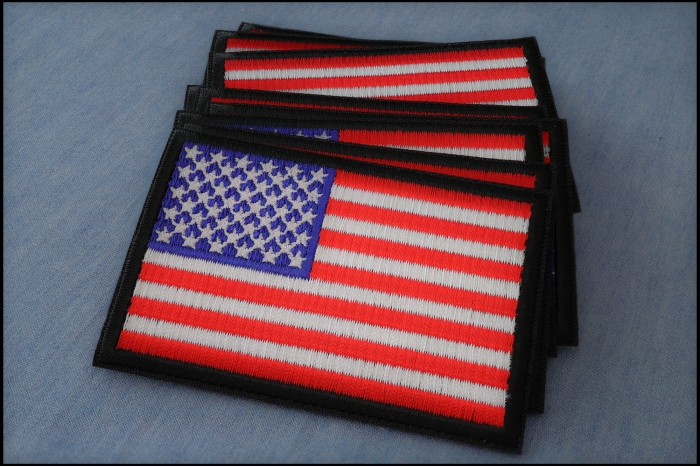 American Flag Patch Embroidered 3x2 inches with Black Borders 50 Pack diagonal view