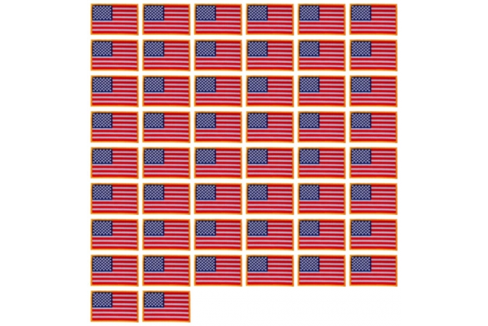 American Flag Patches 50 Pack 3x2 inches 100% Embroidered with Iron on Plastic Backing