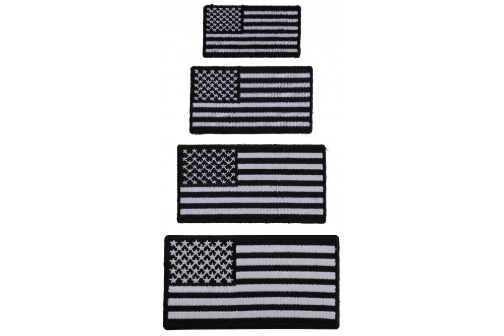 American Flag Patches Black White Small 4 Sizes