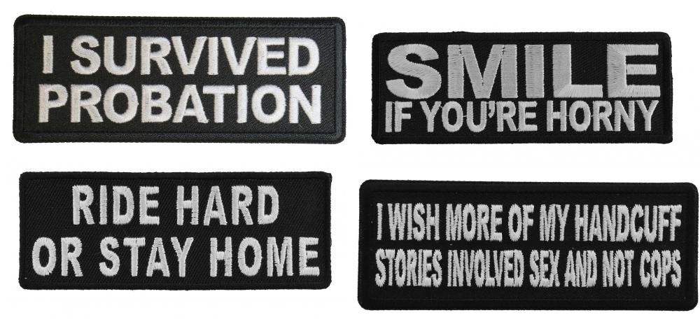 Biker Lifestyle Sayings Iron on or Sew on Embroidered Patches Set of 4