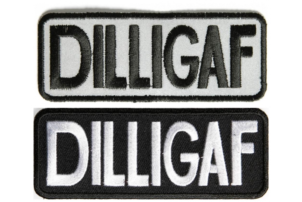 DILLIGAF Patches Black and White and Reflective 2 Dilligaf Patches
