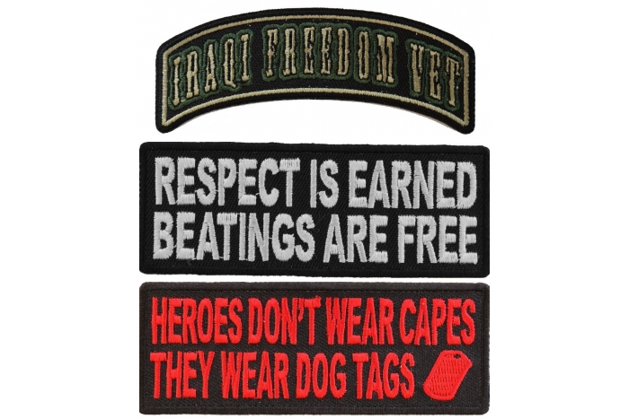 Military Sayings and Rocker Patch Iron on or Sew on Embroidered Patches Set of 3 Military Sayings and Rocker Patch Iron on or Sew on Embroidered Patches Set of 3