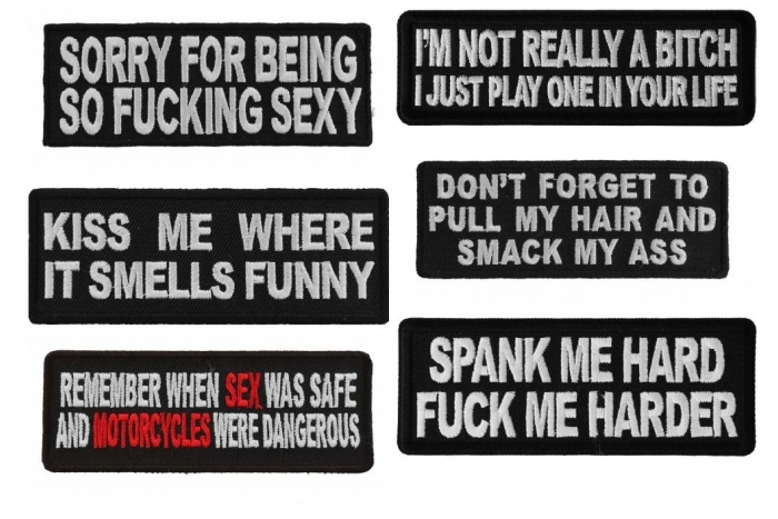 Naughty Toxic Sexy Sayings for Ladies Iron-on or Sew-on Embroidered Patches for Fabrics Set of 6 Naughty Toxic Sexy Sayings for Ladies Iron-on or Sew-on Embroidered Patches for Fabrics Set of 6