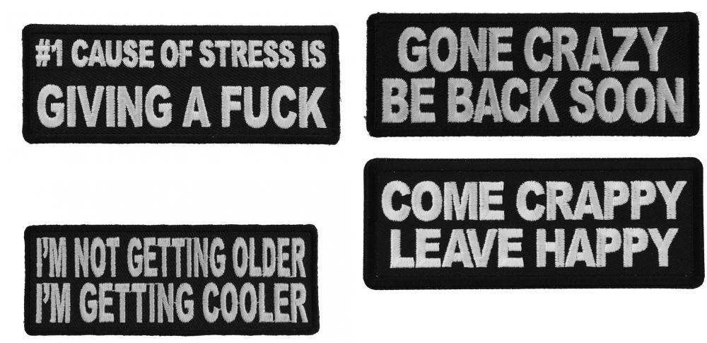 #NoStress Carefree Sayings Iron on or Sew on Embroidered Patches Set of 4