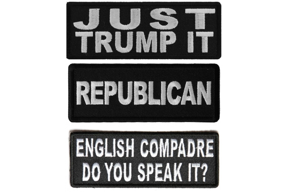 #Trump Political Sayings Emblems Iron on or Sew on Embroidered Patches Set of 3