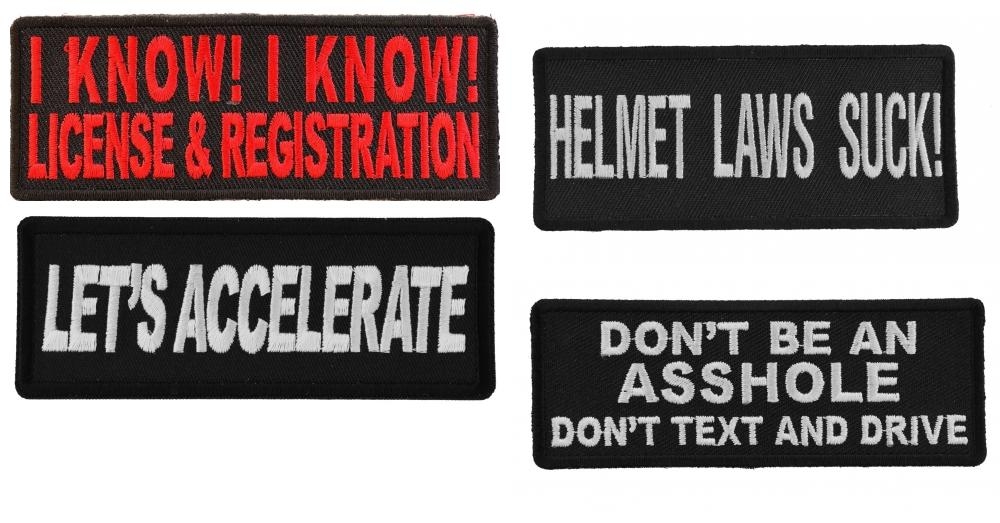Ride Free Ride Fast and Ride Safe Sayings Iron on or Sew on Embroidered Patches Set of 4