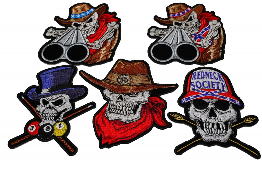 Set of 5 Colorful Embroidered Skull Patches