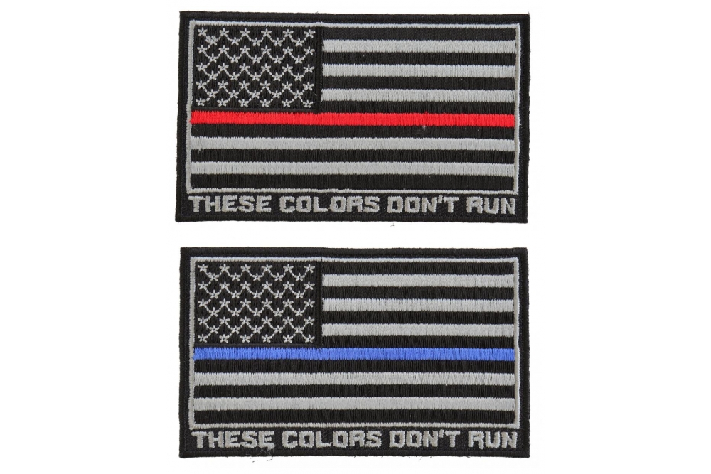 These Colors Dont Run US Flag Fire Fighter Thin Red Line and Police Officer Thin Blue Line Patches