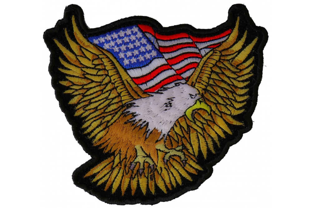 Gold Eagle Patch Gold Eagle Patch With US Flag Small | Patriotic Patches -TheCheapPlace