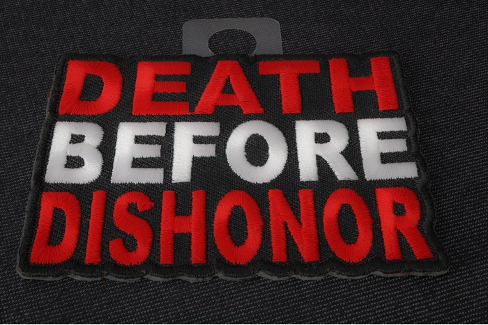 Death Before Dishonor Patriotic Iron on Patch diagonal view
